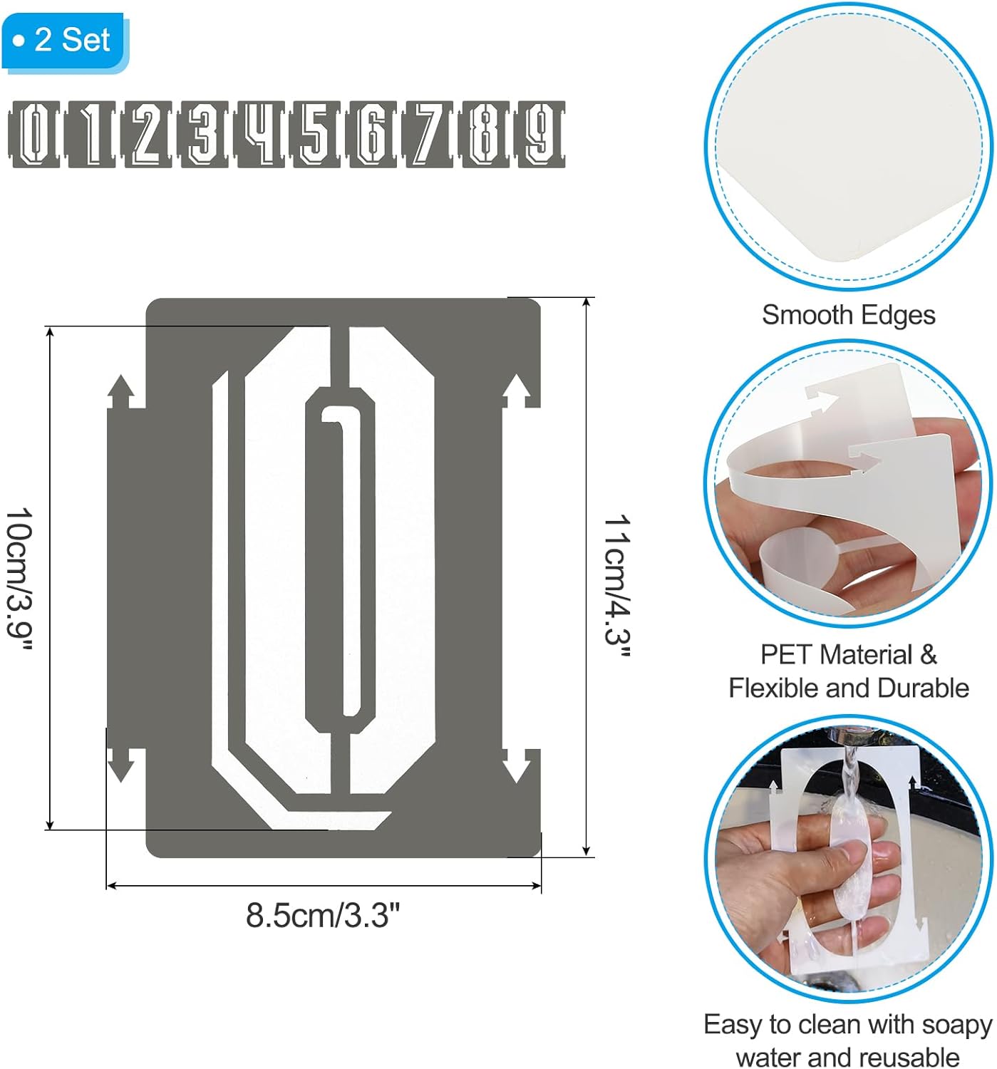 PATIKIL 20Pcs 4 Inch Large Number Stencils, 0-9 Address Number Stencil, Reusable Plastic Digital Templates for Crafts Drawing Wood Templates White