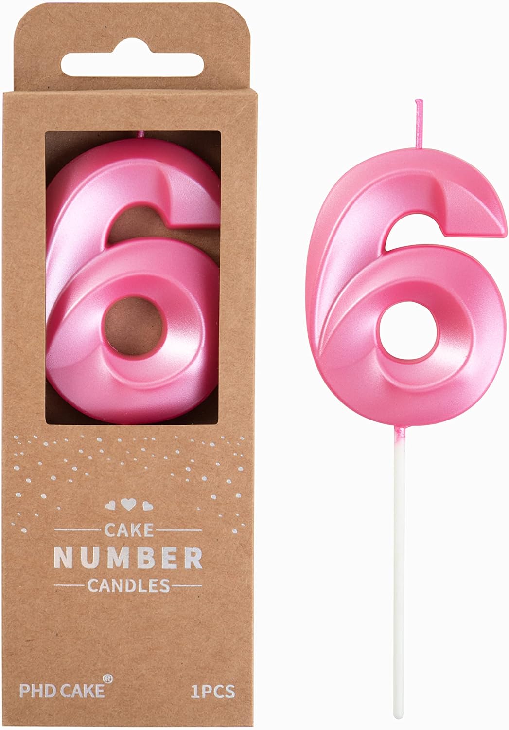 PHD CAKE 2.76 Inch Diamond Pink 6 Number Birthday Candles, Pink Number Candles, Cake Number Candles, Party Celebration