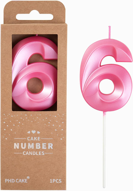 PHD CAKE 2.76 Inch Diamond Pink 6 Number Birthday Candles, Pink Number Candles, Cake Number Candles, Party Celebration