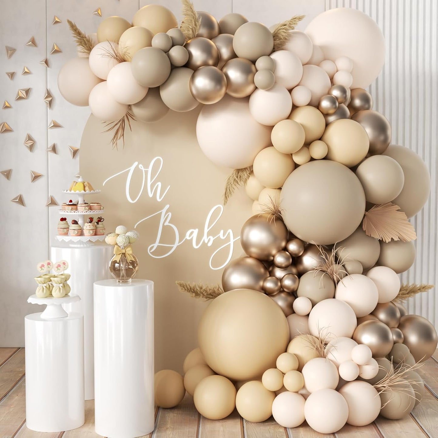 Boho Nude Neutral Balloon Arch Kit, 166Pcs Pastel Brown Maca Light Orange Nude Champagne Gold Metallic Balloons Garland for Baby Shower Gender Reveal Birthday Party Decoration