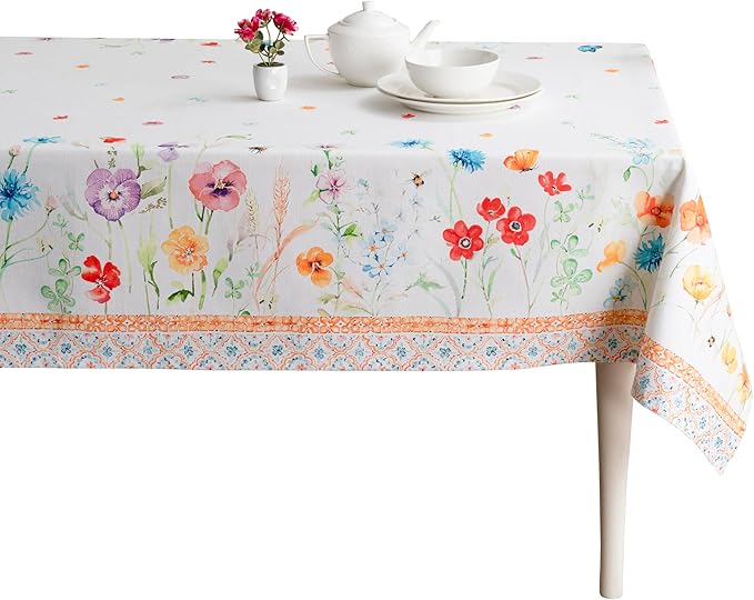 Maison d' Hermine Table Cloth Rectangle Table 100% Cotton 70 x 120 Inches Tablecloth Reusable Decorative for Dining Room Farmhouse Home Valentines Day Decorations Spring Summer - Summer Whisper