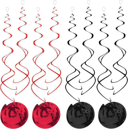 Hanging Swirl Decorations Black and Red Swirl Decoration 30pc Foil Swirl Spiral Decoration 24"