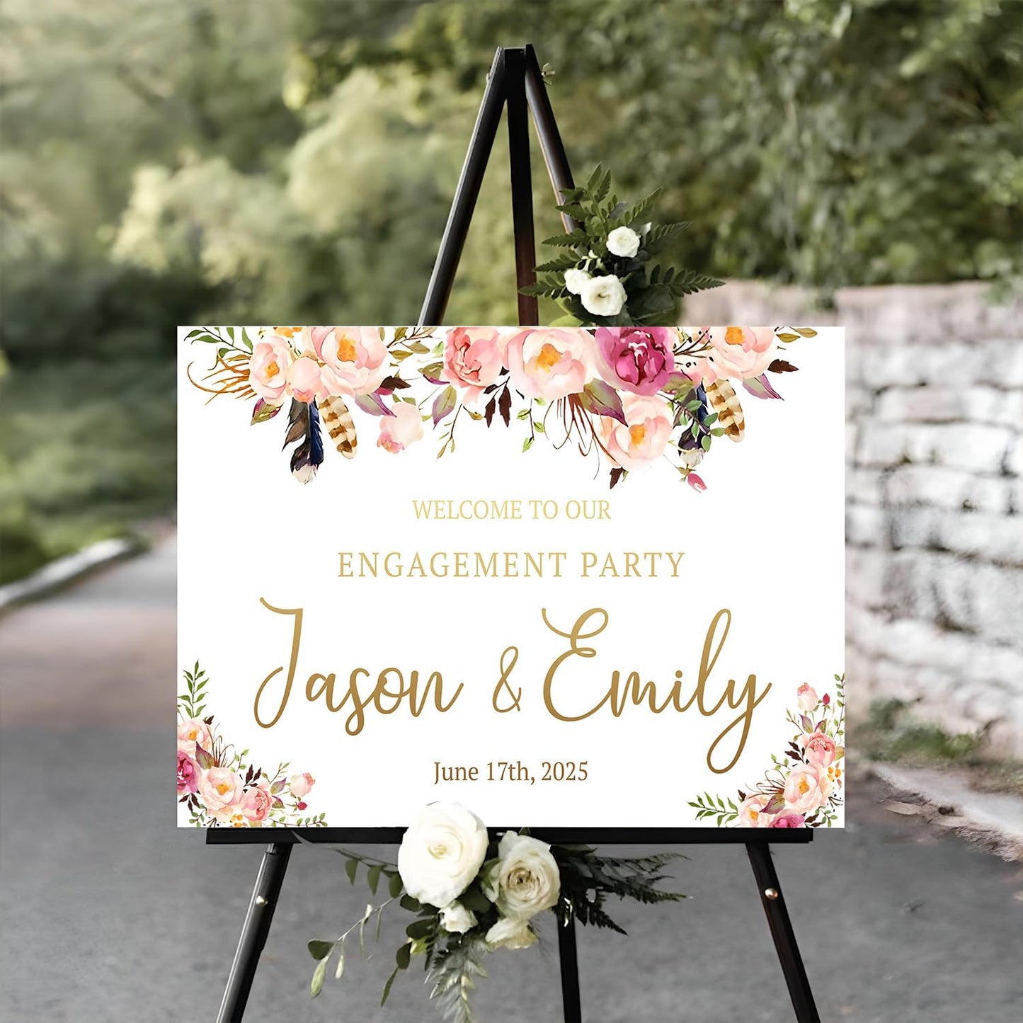 Floral Engagement Sign, 12x18 inches, Plastic, Full Size, Real Estate, Construction Sites, Engagement Parties, Indoor/Outdoor Decor