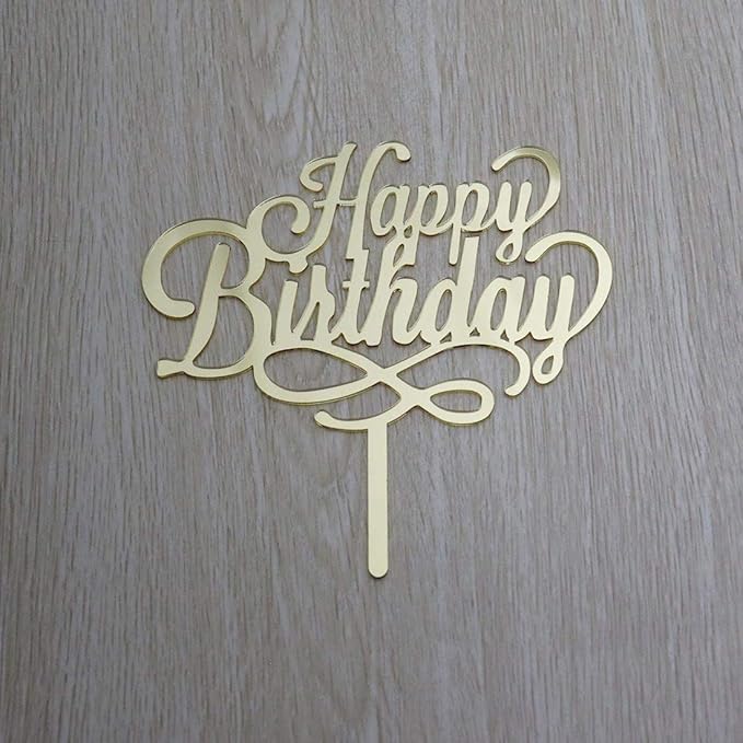 Happy Birthday Cake Topper - Birthday Party Decorations, Mirror Gold Acrylic