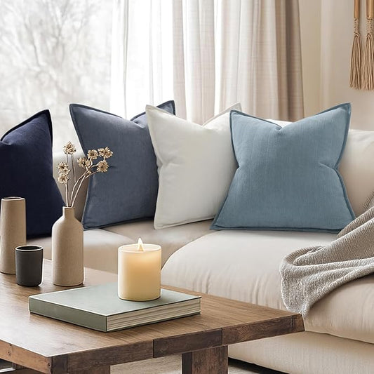 ZWJD Dusty Blue Pillow Covers 24x24 Inch Set of 2 Chenille Throw Pillow Covers with Elegant Design Soft and Luxurious Decorative Throw Pillows for Couch, Bed, and Home Decor(Dusty Blue)
