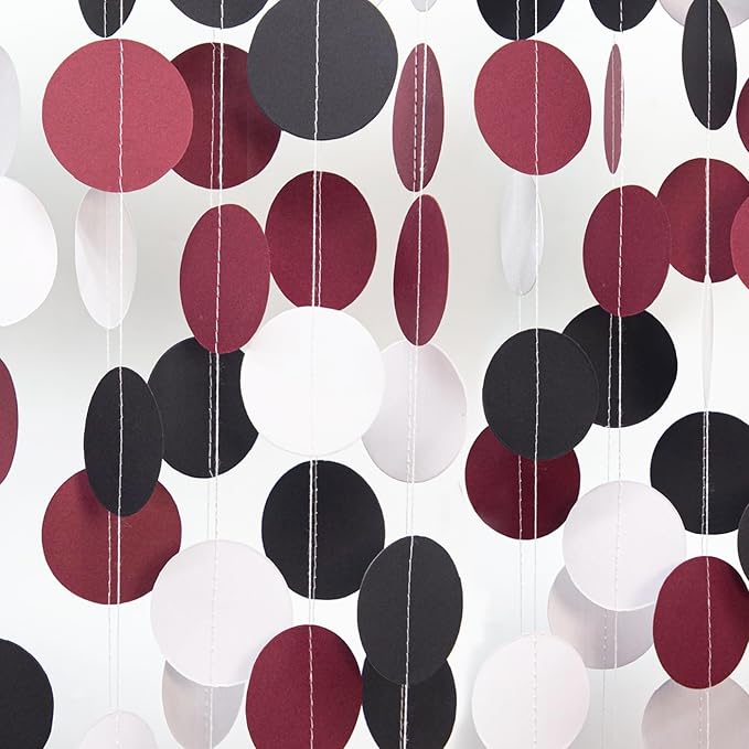 White Black and Burgundy Birthday-Decorations - 52Ft Paper Garland Decoration Streamers Party Banner Bridal Baby Shower Wedding Bachelorette Engagement Graduation Hanging Decor Hongtongtong