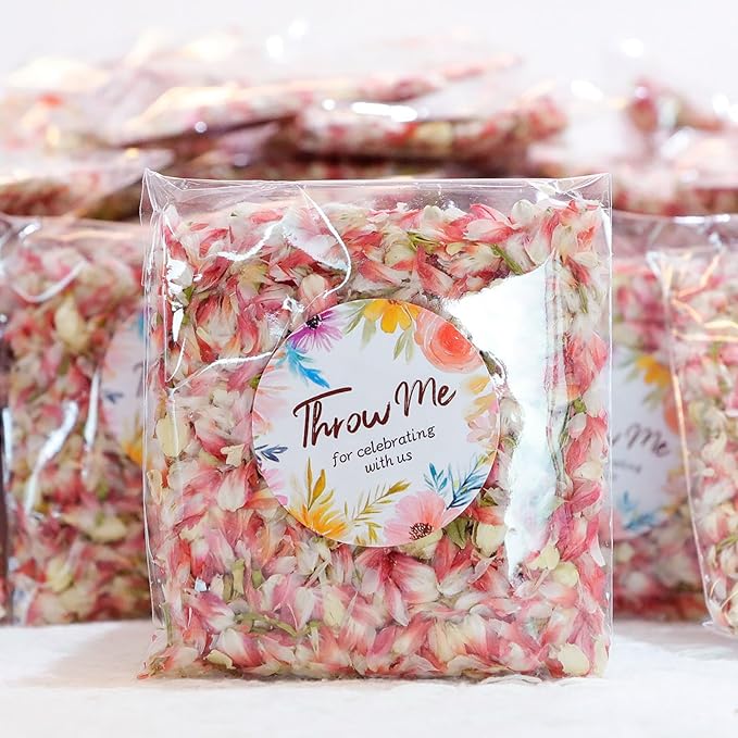 50 Pack Biodegradable Real Flower Petals Confetti, Natural Wedding Confetti Decor with Jasmine & Pink Dried Flower Petals, The Send Off Ideas, Flower Girls Basket, Party Romantic Gifts