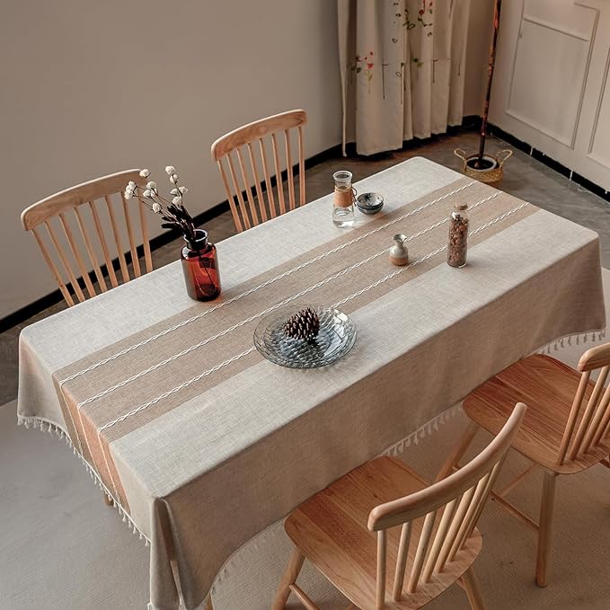Deep Dream Tablecloths, Waterproof Table Cloth, Linens Wrinkle Free Anti-Fading, Rustic Table Cover Decoration for Kitchen Dinning Christmas (Rectangle/Oblong, 55''x102'',8-10 Seats, Light Coffee)