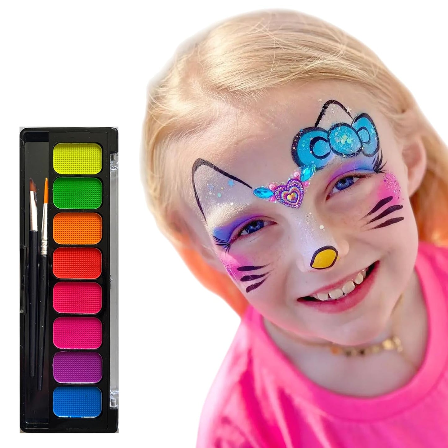 Face Painting Kit for Kids, 8 Colors Professional Face Paint Makeup Kit Non-Toxic Water Activated Facepaint Palette with Brush for Party Halloween