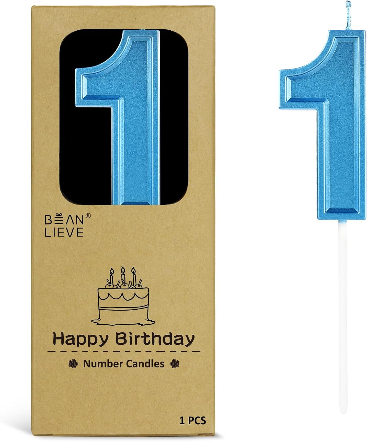 BEAN LIEVE Blue Birthday Candles Number 1, Blue Number Candles, Cake Number Candles for Birthday Parties and Wedding Anniversary Celebrations