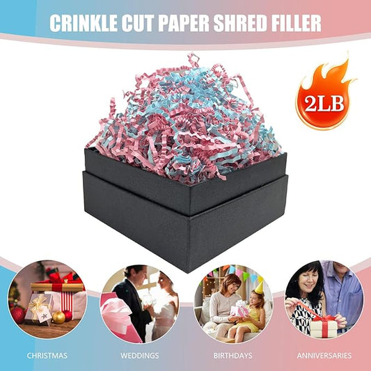Pink Blue Crinkle Cut Paper Shred Filler, 2 LB Basket Filler Shredded Paper, Confetti Stuffing for Basket Filling, Mother's Day, Birthdays, Weddings, DIY Gift Wrapping, Stuffer Party Supplies