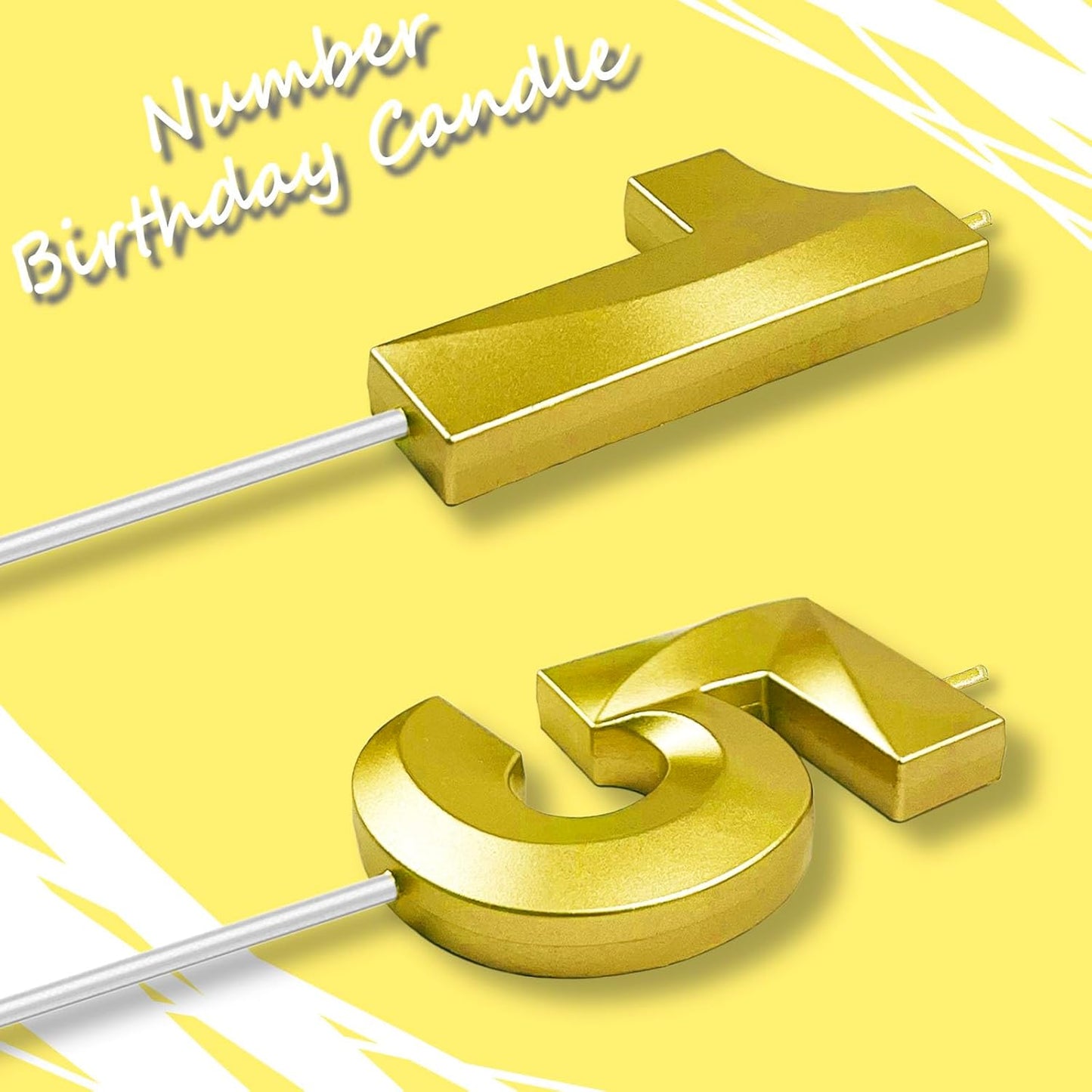 Gold Number 15 Candles, 3D Diamond 2.76 Inch Cake Topper Birthday Candles for Wedding Anniversary Cake Decorations, Happy Birthday Party Decorations