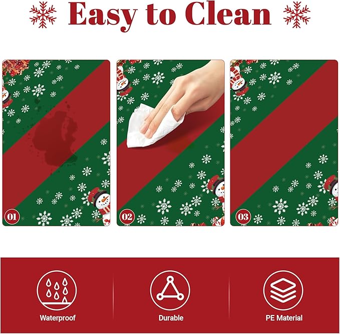 Childom 2 Pack Christmas Tablecloth,Disposable Plastic Tablecloth 54" x 108" Christmas Decorations Xmas Party Supply,Snowman Green Table Cloth,Plastic Table Cover for Indoor,Outside,Home,Dinner,Party