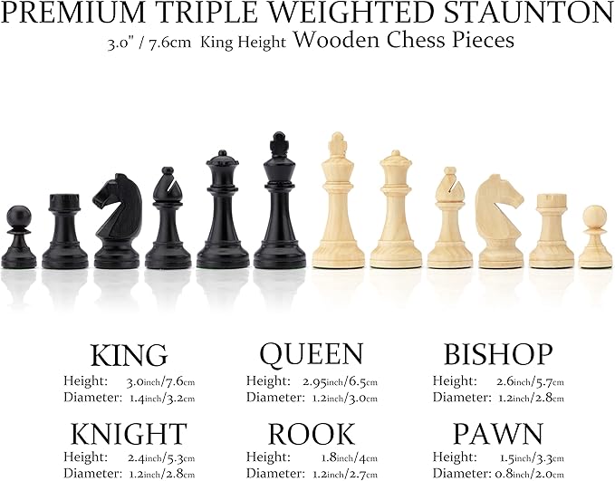 A&A 15 inch Walnut Wooden Chess Set with Storage Drawer, Triple Weighted Pieces, 3.0 inch King Height, Walnut & Maple Inlay, 2 Extra Queen, Classic 2 in 1 Chess and Checkers Board Game