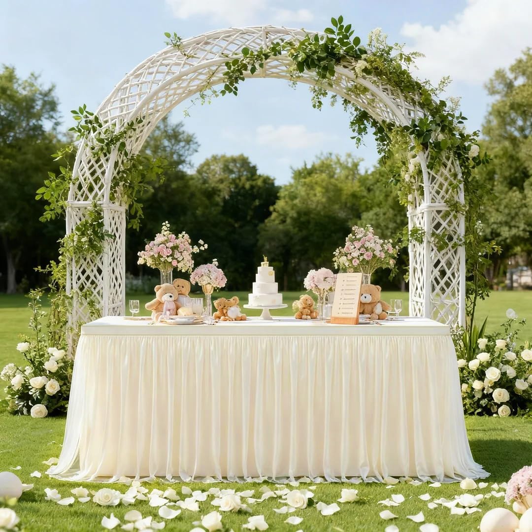 6Ft Champagne Tulle Table Skirts for Rectangle Tables Covers Ruffle Tutu Cloth Table Skirt, 72X30.3'' Tulle Tablecloth for Wedding Round Table Bridal Baby Shower Birthday Banquet Party Decorations