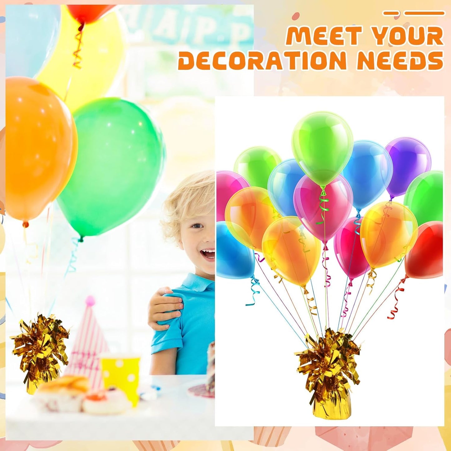 16 Pack Gold Balloon Weights Metallic Holder Anchors Balloon Holder Weights for for Birthday 2025 Graduation Party Christmas Wedding Celebration Decoration (Gold)