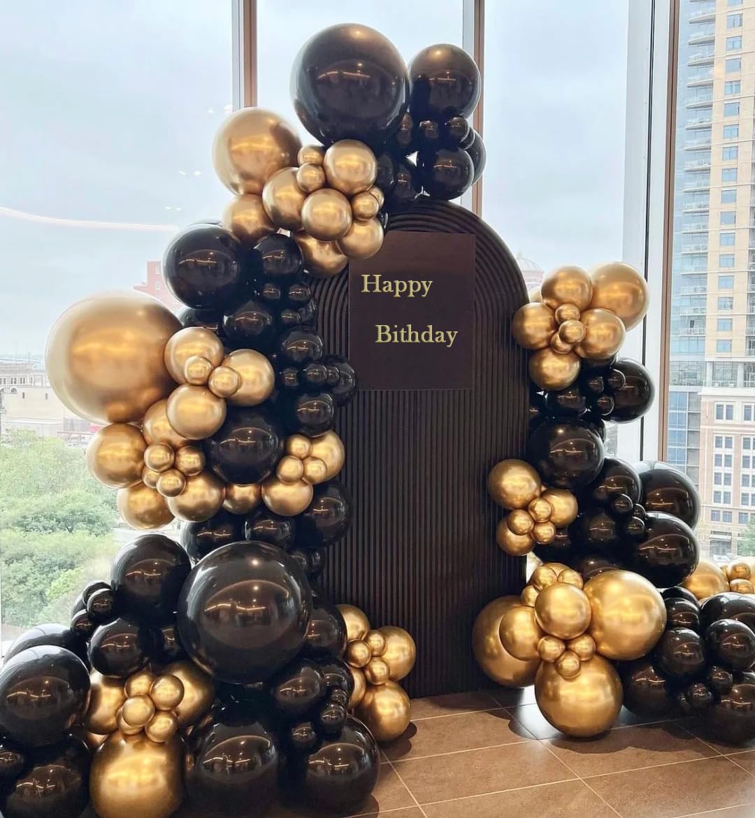 AZOWA 24 Inch Black and Gold Balloons 10 Pieces Large Latex Balloons for Party Wedding Birthday Baby Shower Decoration