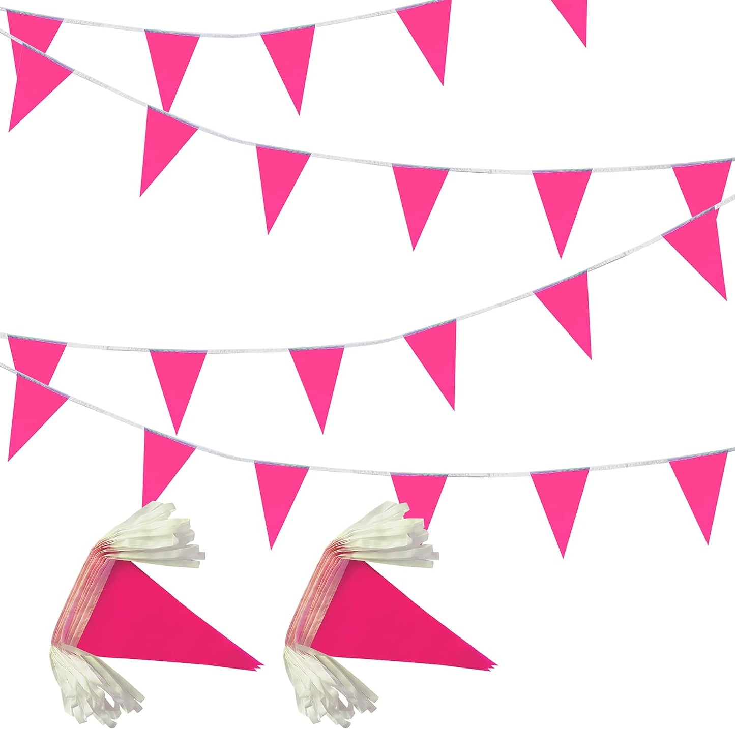 100 Feet Pink Pennant Banners Flags String Hanging Triangle Bunting Flags,Party Decorations for Grand Opening,Kids Birthday,Carnival,60 PCS