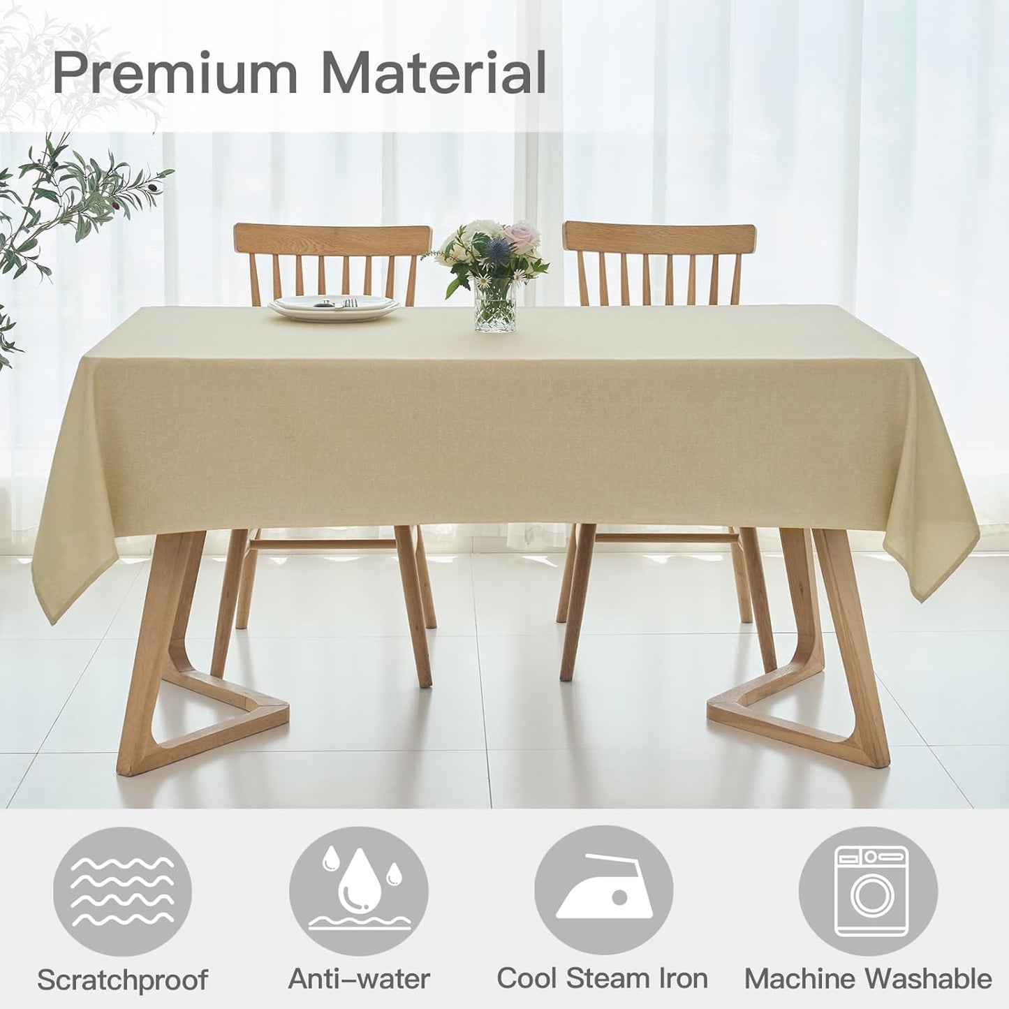 maxmill Linen Texture Tablecloth Water Resistance Antiwrinkle Spillproof Wipeable Washable Fabric Table Cloth for Dining Room, Buffet Banquet Party Holiday Dinner, Rectangular 60 x 108 Inch, Beige