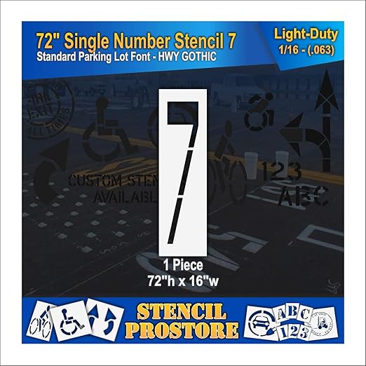 Pavement Stencils - 72 inch Single Number Stencil - 7-72" x 16" x 1/16" (63 mil) - Light-Duty
