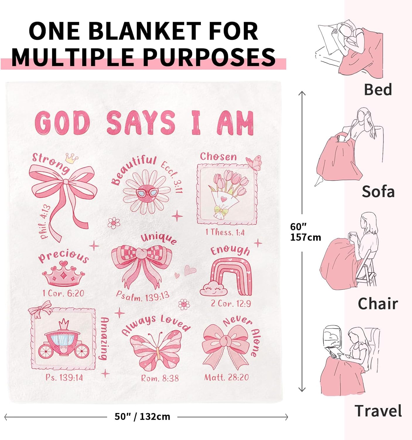 Baptism Gifts for Girl Christening, Christian Gifts for Women Faith, Flannel Soft Baptism Blanket Decor, Religious Gift for Women on Birthday Christmas, Bible Verse Scripture Prayer Blanket