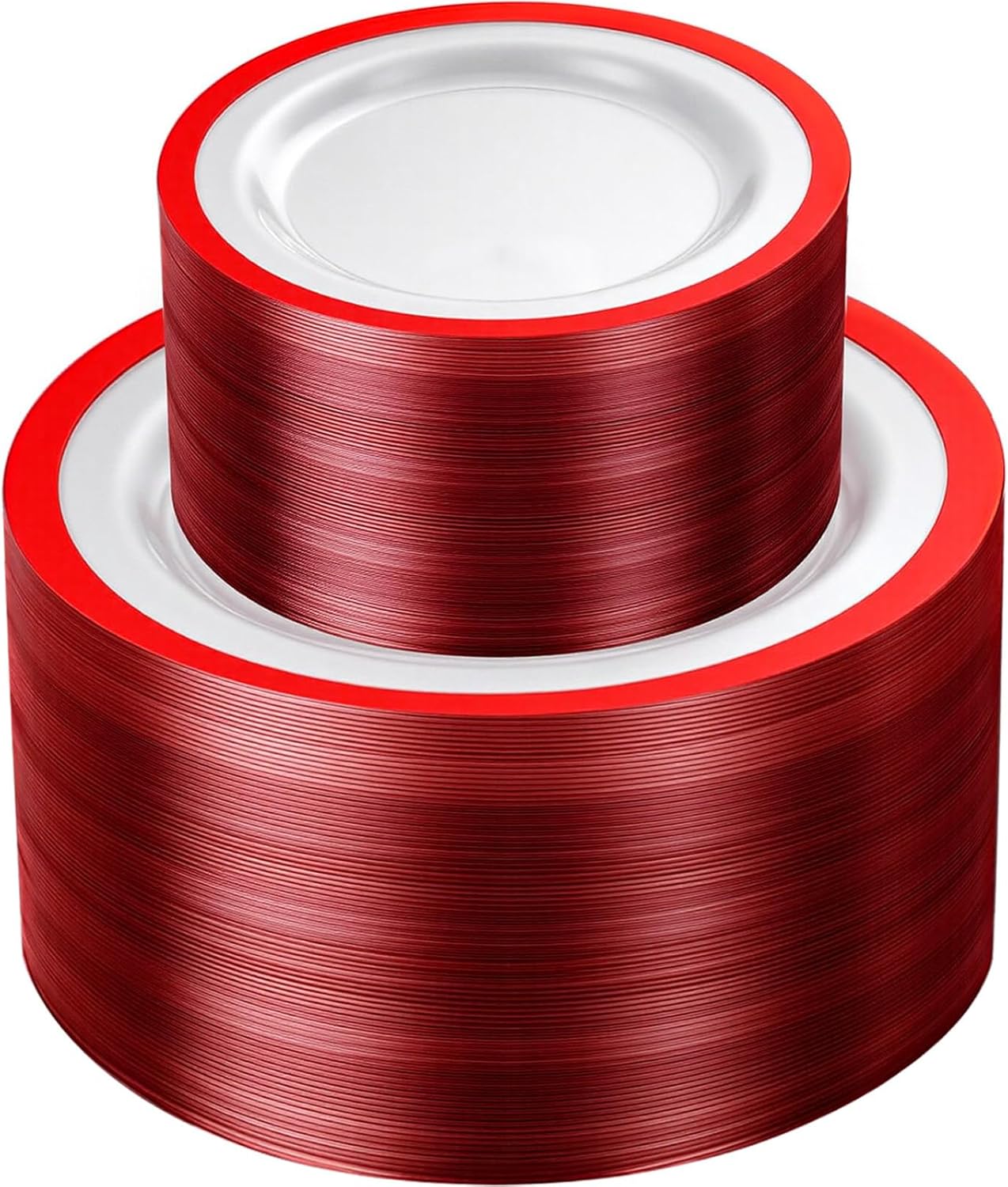 U-QE 120PCS Red Plastic Plates for Party - Christmas Plates Disposable Heavy Duty - Fancy Disposable Plates Include 60 10" Dinner and 60 7" Dessert Platos for Party & Wedding