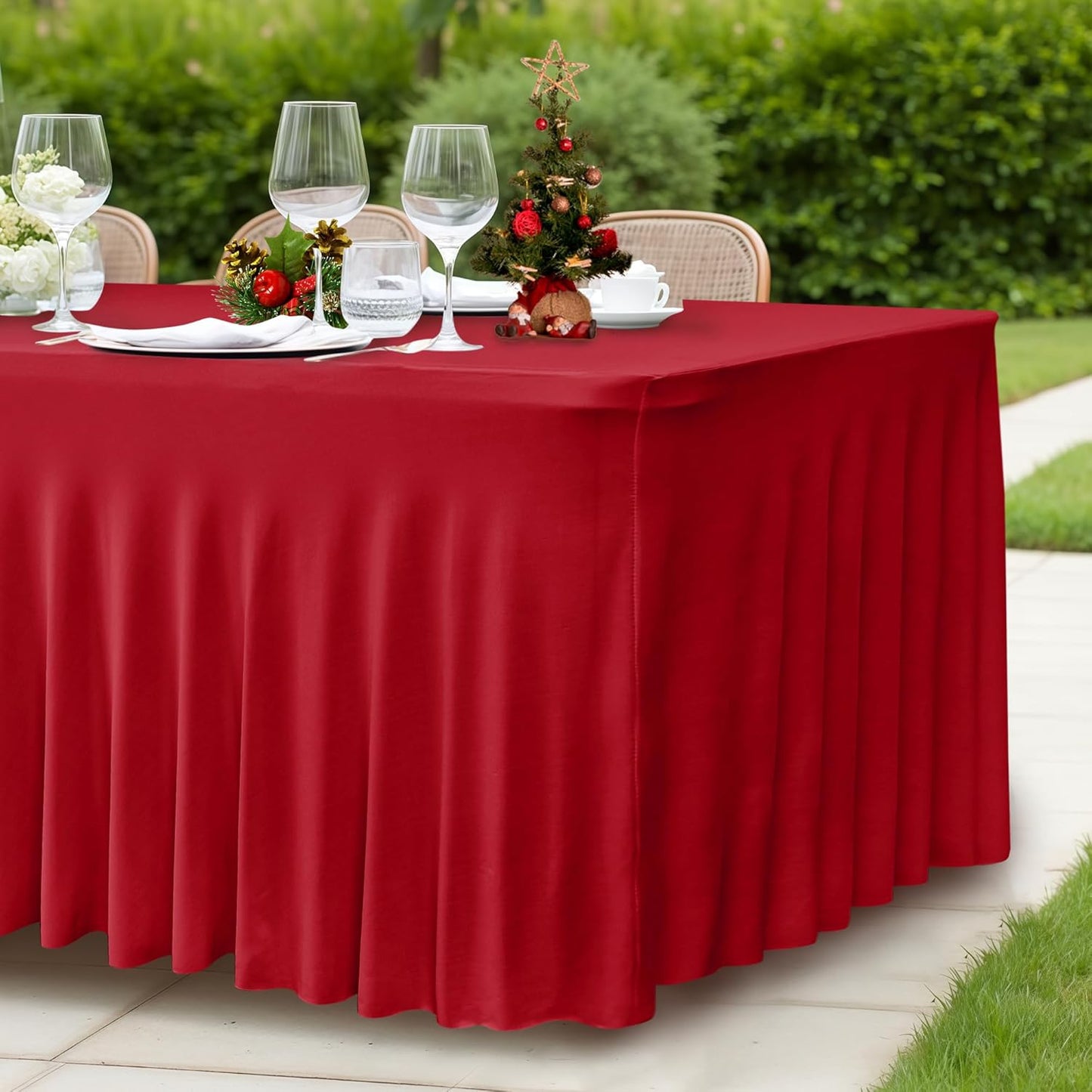 HolidayIdeas 6 Pack Red Spandex Table Skirt for 6 Foot Table, Bulk Fitted Covers for Christmas Banquets, Church Events