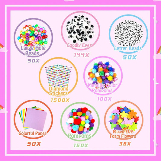 3000Pcs Arts and Crafts Supplies for Kids Craft Kits with Pipe Cleaners Crafting Supply All in 3 Layered Craft Box DIY Crafts for Kids Ages 4-8 8-12 Homeschool Supplies Toys Gifts for Girls & Boys