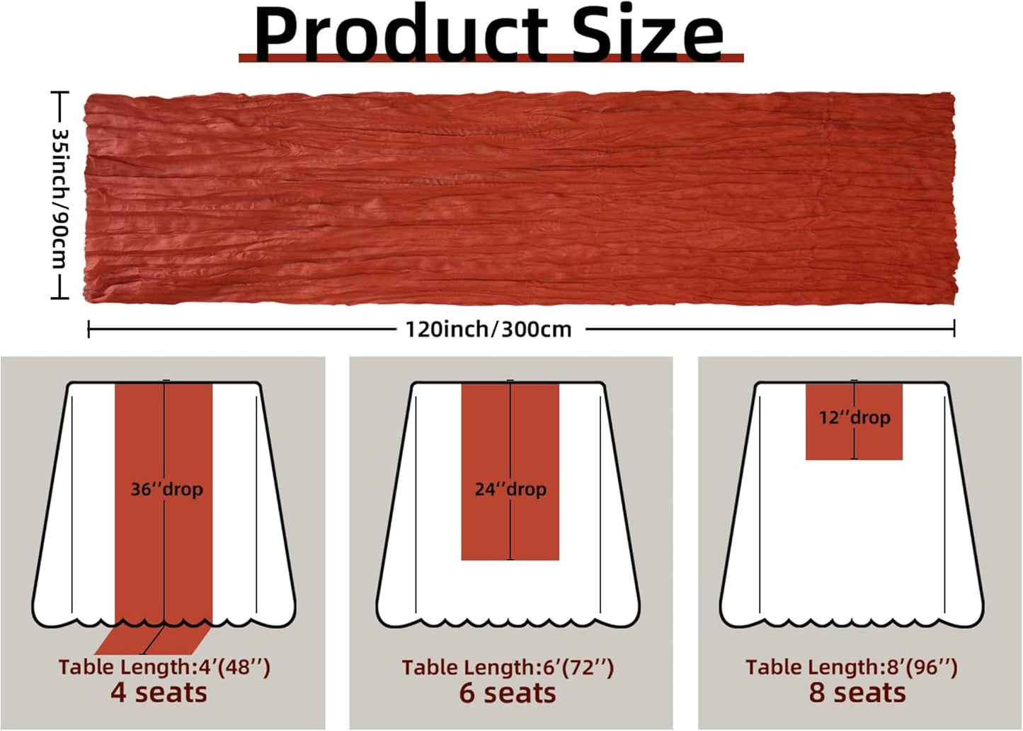 FEXIA Terracotta Cheesecloth Thanksgiving Table Runner 35x120 Inches Orange Red Rust Boho Gauze Christmas Table Runners Burnt for Wedding Decor Reception Bridal Shower Centerpiece