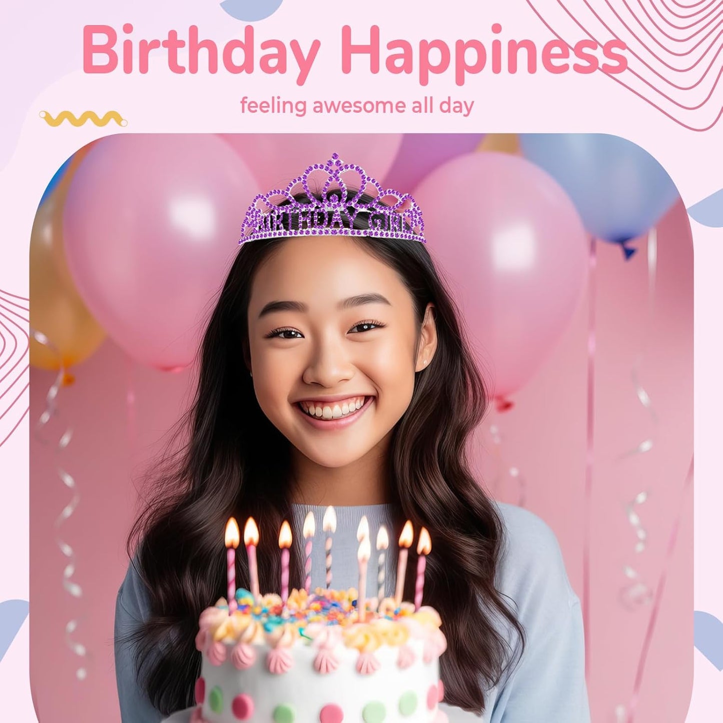 Birtthday Tiara Crown with Sash for Women Birthday Queen Party