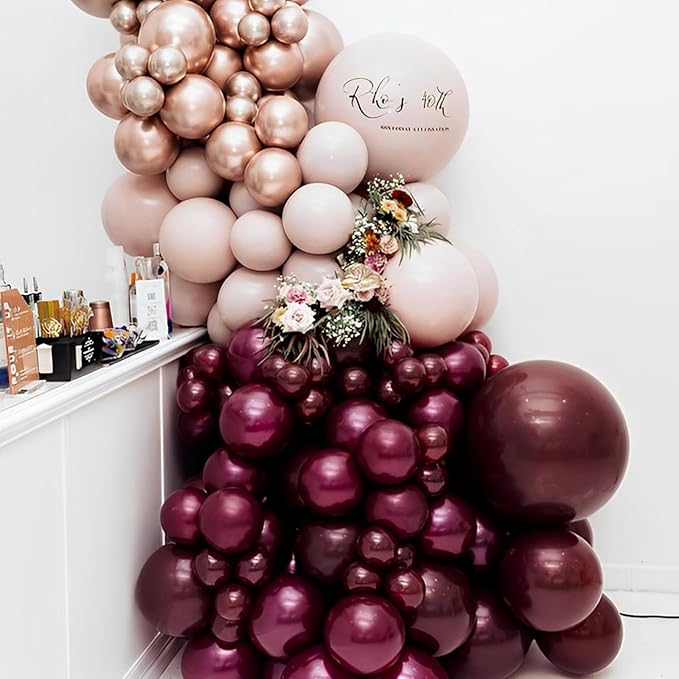 110pcs Burgundy Balloons 12inch Maroon Latex Party Balloons for Graduation, Thanksgiving Day, Autumn Fall Theme Party, Wedding, Birthday, Valentines, Baby Shower Decorations