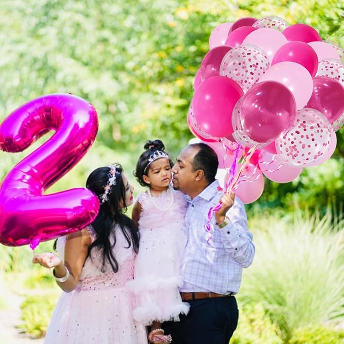 Hot Pink and Pink Balloons Set, 60 Packs 12 Inch Metal Hot Pink Latex Balloons with Confetti Balloon for Girls Women Baby Shower Princess Wedding Valentine's Day Party Birthday Decorations