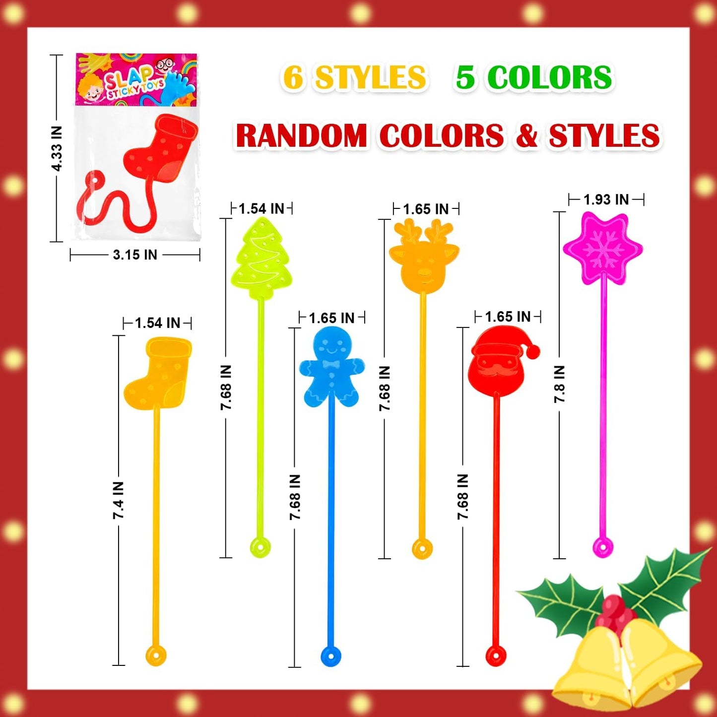 100 PCS Christmas Sticky Hands Party Favors Bulk for Kids,Christmas Goodie Bag Stocking Stuffers for Boys Girls, Holiday Classroom School Class Toys Prizes Gifts Treats Trinkets Giveaways for Students