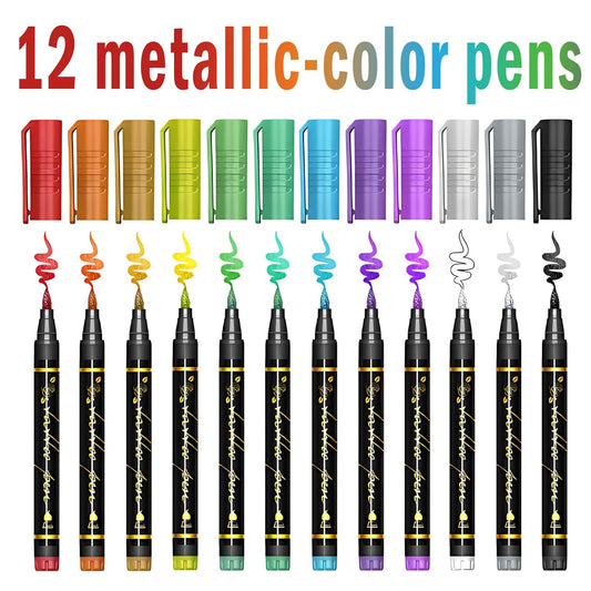 Temporary Tattoo Markers for Kids and Adults, 12 Metallic Markers and 150 Tattoo Stencil Designs, Cosmetic Tattoos Pens for Party Favor Gift and Face Painting