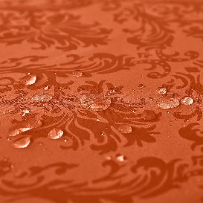 SASTYBALE Jacquard Rectangle Tablecloth, Rusty Spill-Proof Wrinkle Resistant Damask Table Cloth, Soft Polyester Oblong Table Cover for Kitchen Parties Thanksgiving - 52x 70 Inch Rust