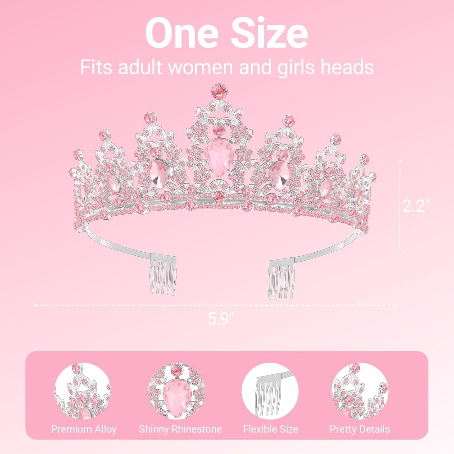 Birthday Tiara and Crown with Sash, Birthday Tiara for Women Party (Pink)