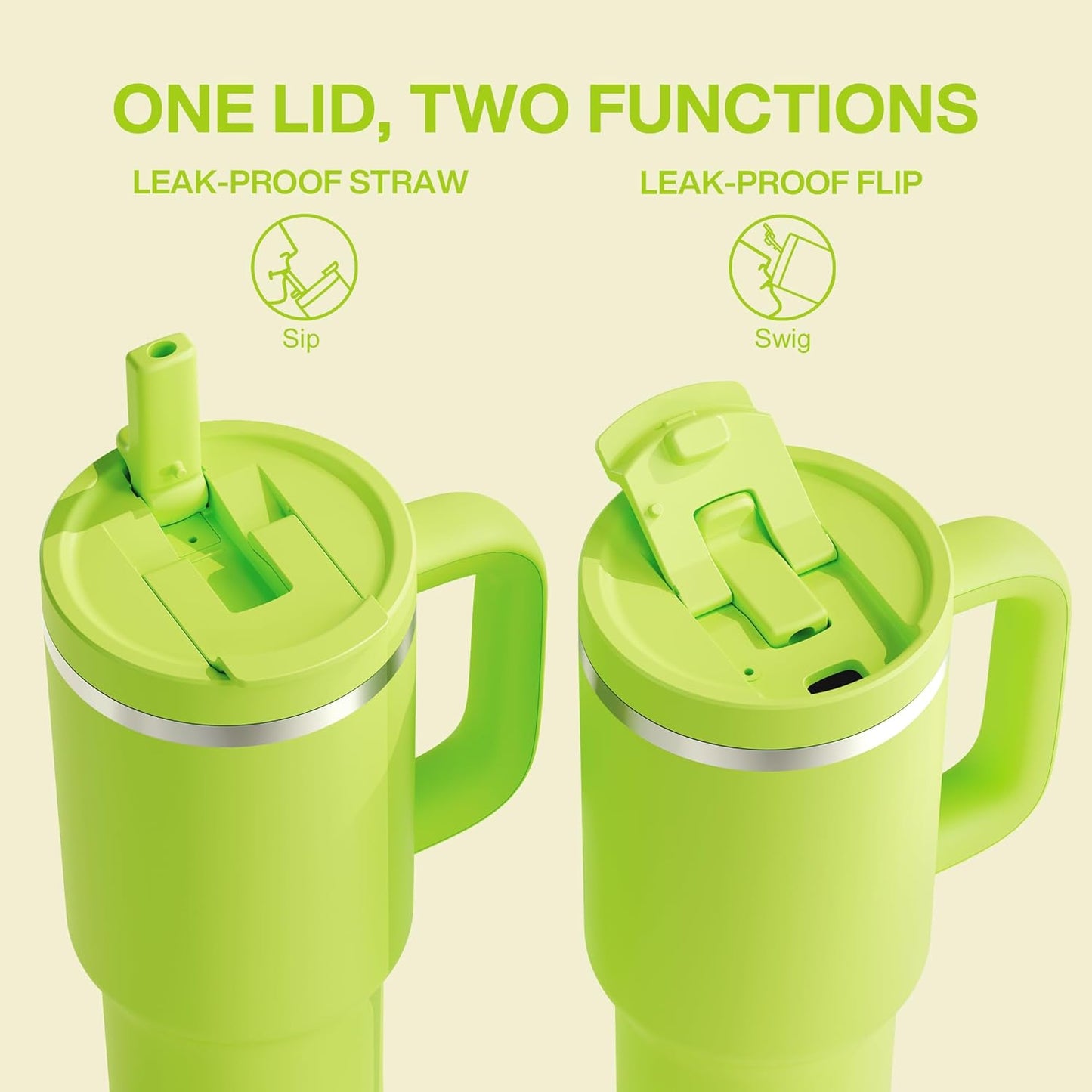 40 oz Tumbler with Handle and Straw: Stainless Steel Insulated Tumbler Keeps Cold for 24 Hours, Leakproof Travel Cup Fits in Cup Holder and BPA-Free,Sharp Green
