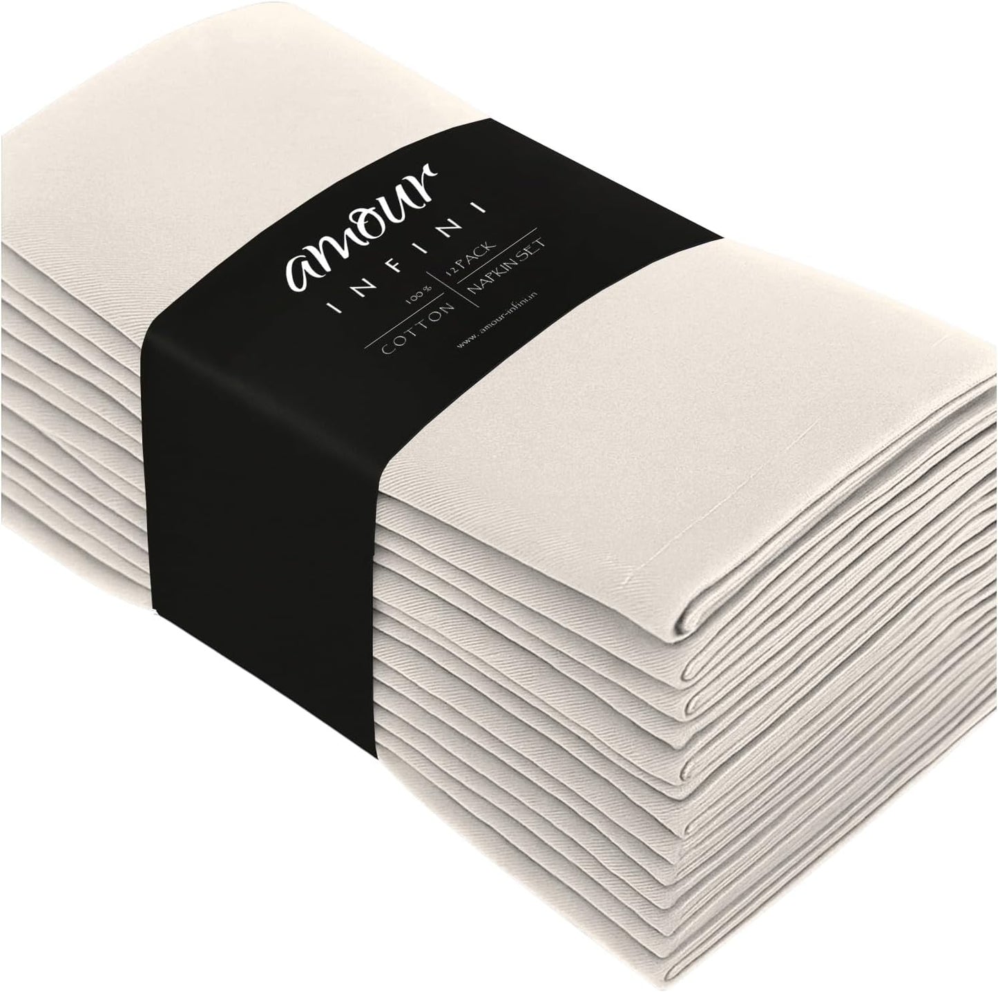 AMOUR INFINI Cotton Cloth Napkins Set of 12 - Soft Dinner Napkins with Hemmed Edges, Hotel Quality 18x18 Inch for Home Dining, Table Decor (Beige)
