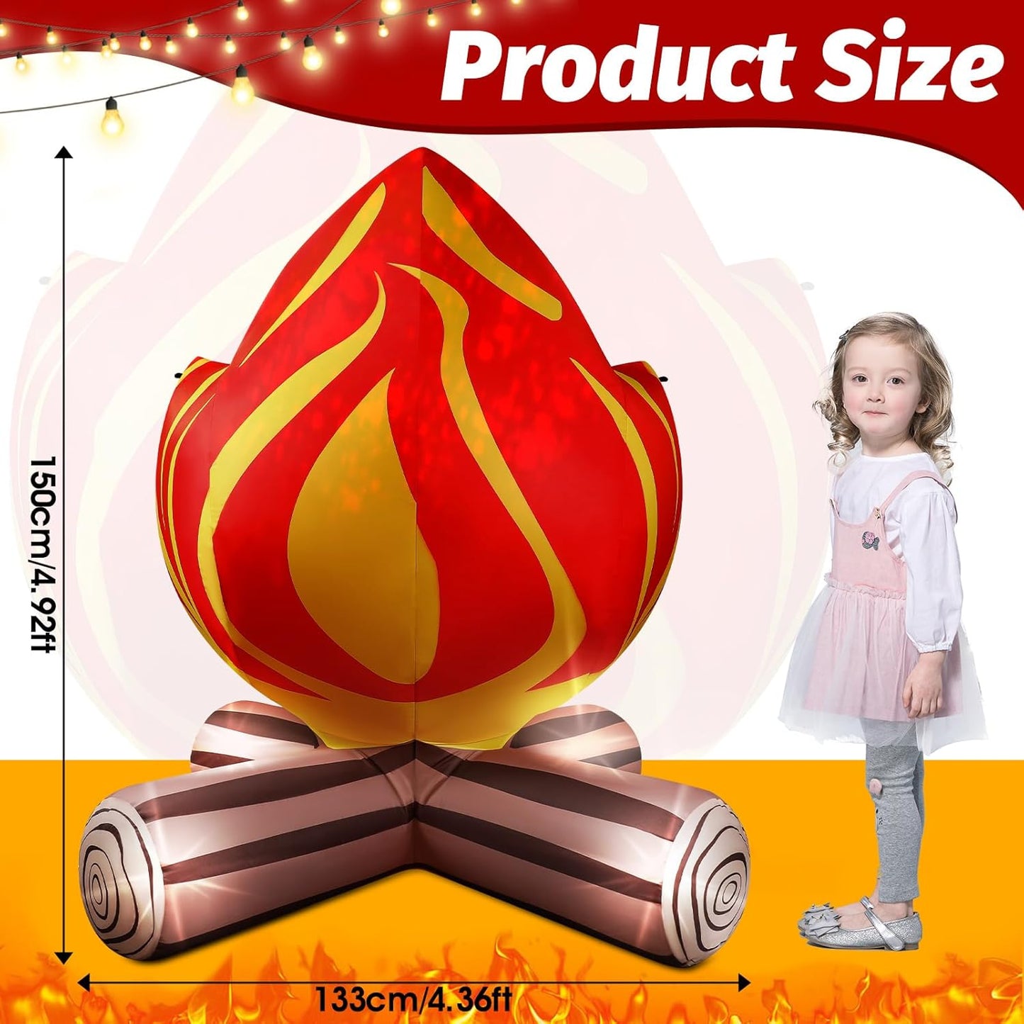 5FT Christmas Inflatable Campfire Winter Blow-up Fake Campfire Built-in 4 LED Lights for Christmas Inflatables Outdoor Decorations Xmas Inflatable Fire for Bonfire Birthday Party Decor Yard Lawn