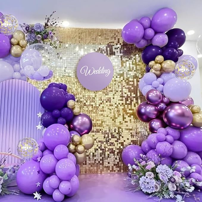 Purple and Gold balloon Arch Kit, 167Pcs Dark Light Metallic Lavender Purple Gold Chrome and Confetti Balloon for Women Girl Princess Birthday, Wedding Graduation Birthday Party Decorations