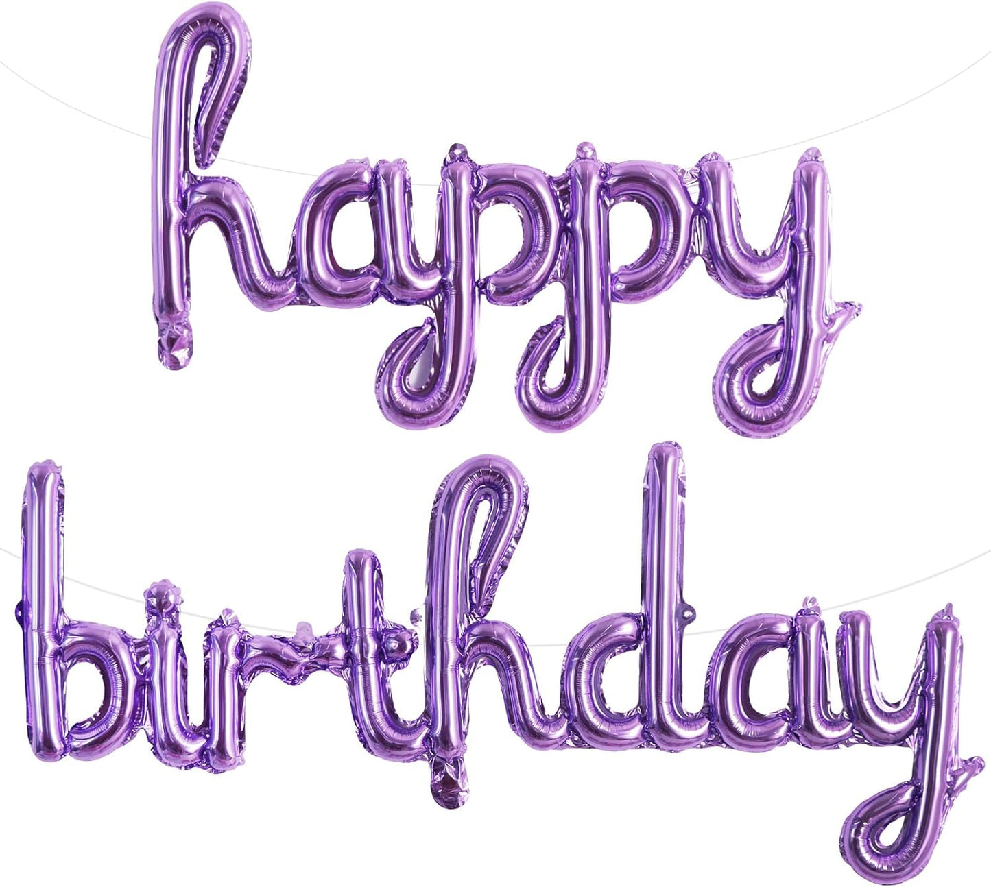 TONIFUL Purple Happy Birthday Balloons 16 Inch Purple Mylar Foil Script/Cursive Letters Balloons Sign Banner Reusable Material for Girls Boys Kids & Adults Birthday Decorations