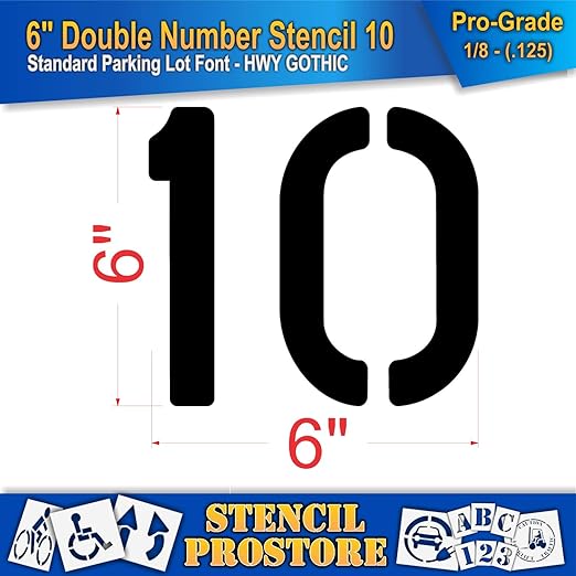 Pavement, Curb, and WheelStop Stencils - 6 inch Double Number Stencil - (10) - 6" x 6" x 1/8" (128 mil) - Pro-Grade