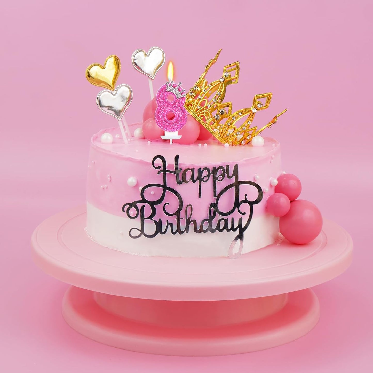 Birthday Candle for Cake, Crown Rose Number Cake Candles, 2.76 inch Number Happy Birthday Candle, Cake Topper Decoration for Birthday Party (Number 8)