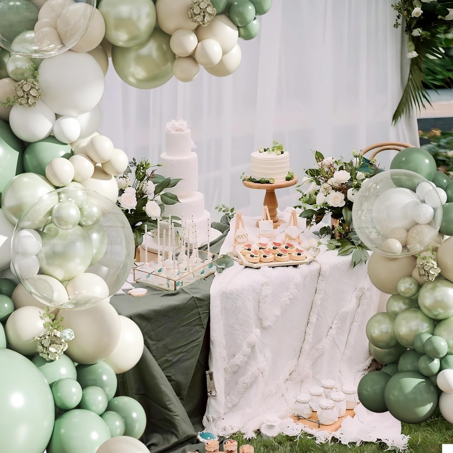 Sage Green Balloon Arch Kit 108Pcs Double Stuffed Pearl Green Sage Green Sand White Clear Balloons for Bridal Shower Baby Shower Birthday Wedding Engagement Party Decorations