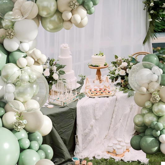 Sage Green Balloon Arch Kit 108Pcs Double Stuffed Pearl Green Sage Green Sand White Clear Balloons for Bridal Shower Baby Shower Birthday Wedding Engagement Party Decorations