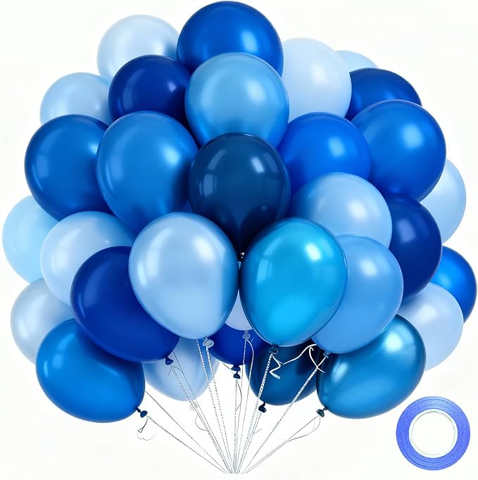 Blue Balloons - 60PCS 12 Inch Navy Blue Balloons, Pearl, Metallic, Light Blue, Baby Blue Balloon for Birthday, Wedding, Graduation, Baby Shower, Engagement Party Decorations
