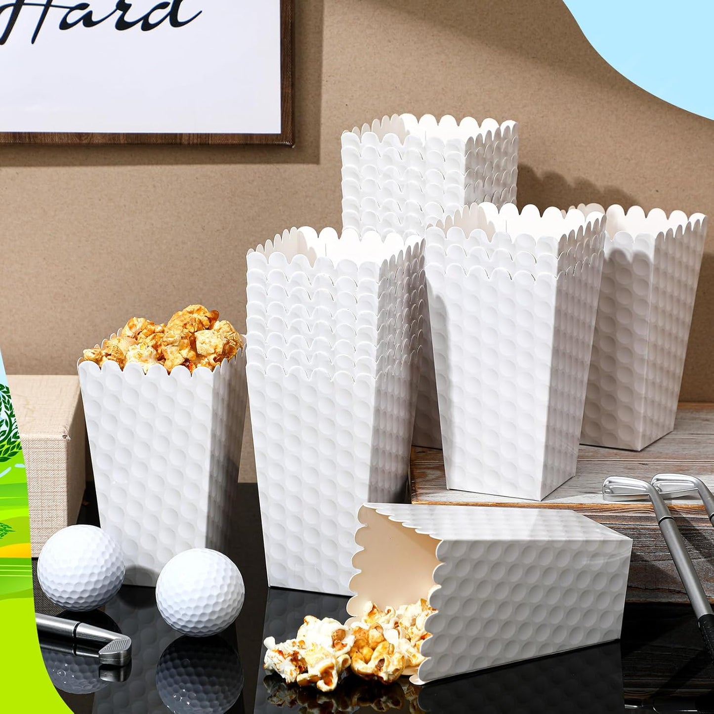 Funtery 24 Pcs Party Popcorn Boxes Popcorn Bags Buckets Container Holder Sport Party Favors for Sport Supplies Decorations(Golf)