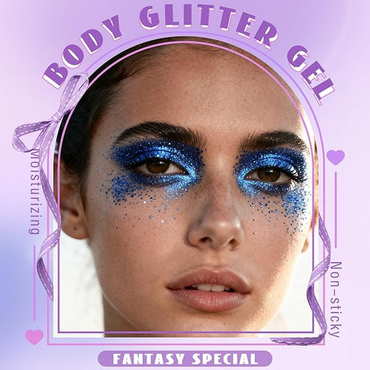 HOSAILY Roll-on Blue Body Glitter Gel for Face Hair, 4th of July Patriotic Veterans Day Accessories, Chunky Mermaid Sequins Festival Party Rave Outfits Halloween Face Paint Glitter Makeup for Women