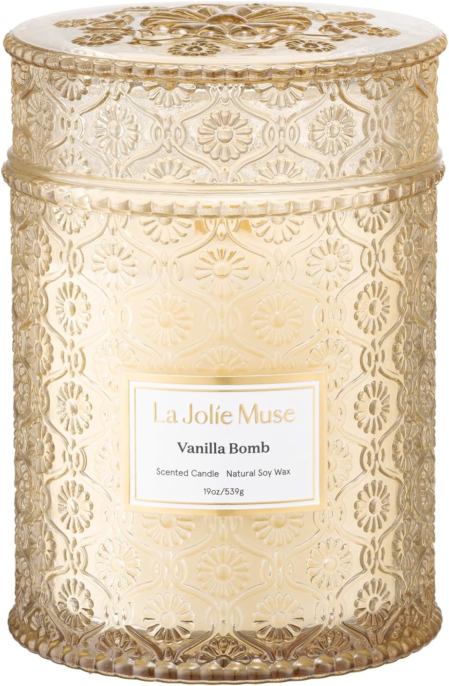 LA JOLIE MUSE Vanilla Bomb Candle| Vanilla, Lemon Zest & Patchouli |19 oz Large Wooden Wick | Natural Soy Wax | 90 Hours Clean Burn | Gift-Ready for Hosts | Seasonal Home Décor