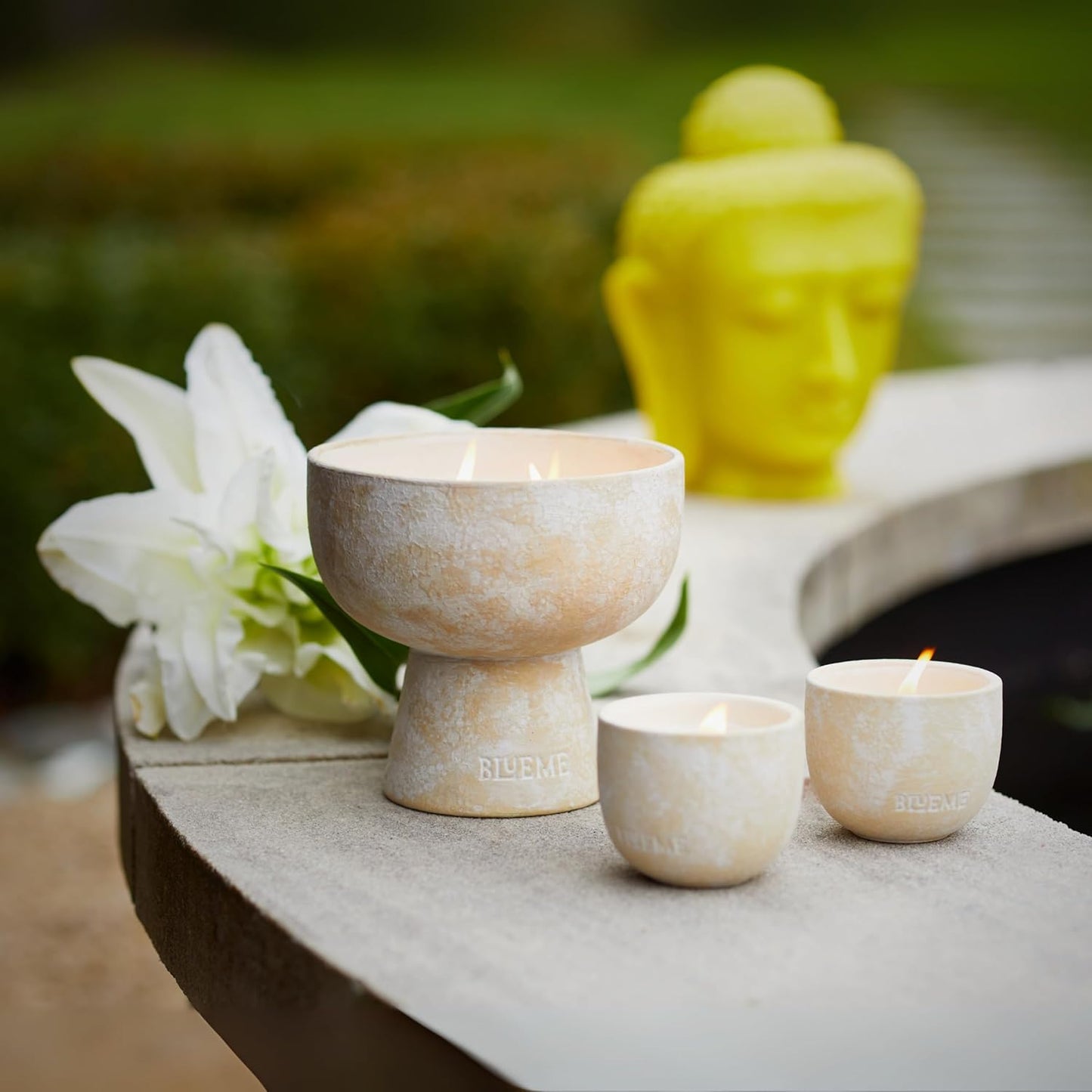 BLUEME Spiritual-Palo Santo & Vetiver, 2 Wick, Refillable Wellness Candle, Contains Essential Oil, Sustainable, Hand Finished, Hand Poured, Premium, Luxury Ceramic, Natural Cotton Wick, Soy-Wax Blend